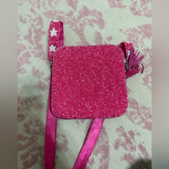 Moyna New York Hand-beaded Star Crossbody Bag Pink & White - Picture 6 of 15